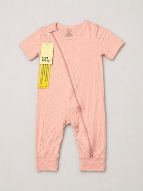 Kids Tales pale pink bamboo short sleeve long pants bodysuit zippie one piece